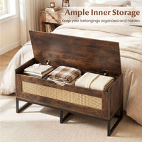 100 cm Rattan Storage Chest with Padded Seat Flip-Top