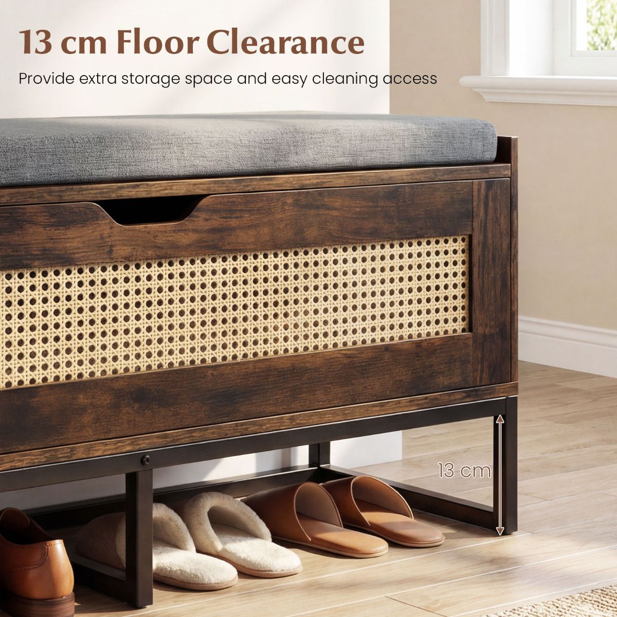 100 cm Rattan Storage Chest with Padded Seat Flip-Top