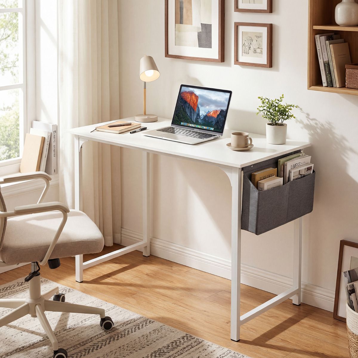 100cm Computer Desk Industrial Study Writing Desk with Storage Bag and Hanging Hook