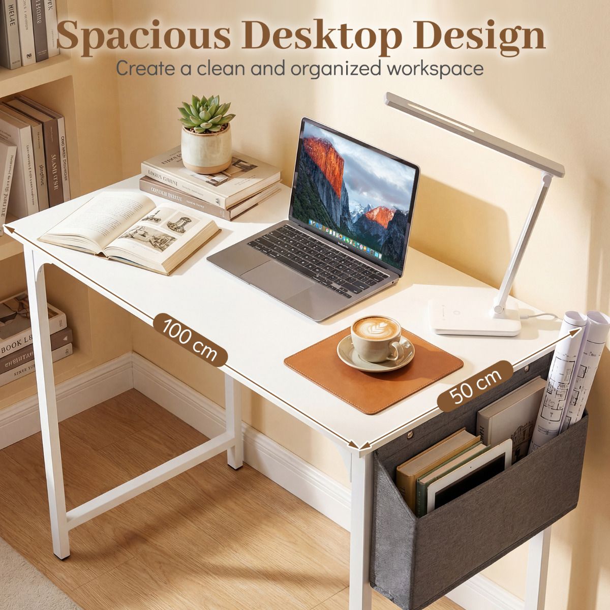 100cm Computer Desk Industrial Study Writing Desk with Storage Bag and Hanging Hook