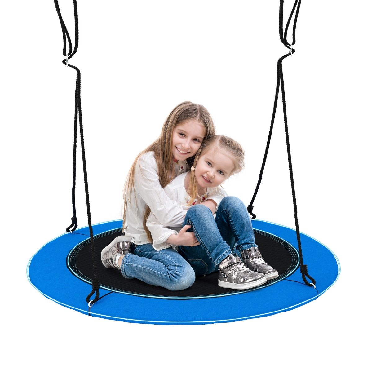 40”/100CM Saucer Tree Swing with LED Lights, Indoor Outdoor Saucer Swing for Kids Adults w/Adjustable Multi-Strand Hanging Ropes