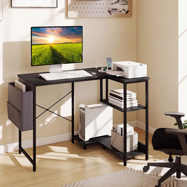 101cm L-Shaped Computer Desk with Integrated Charging Hub
