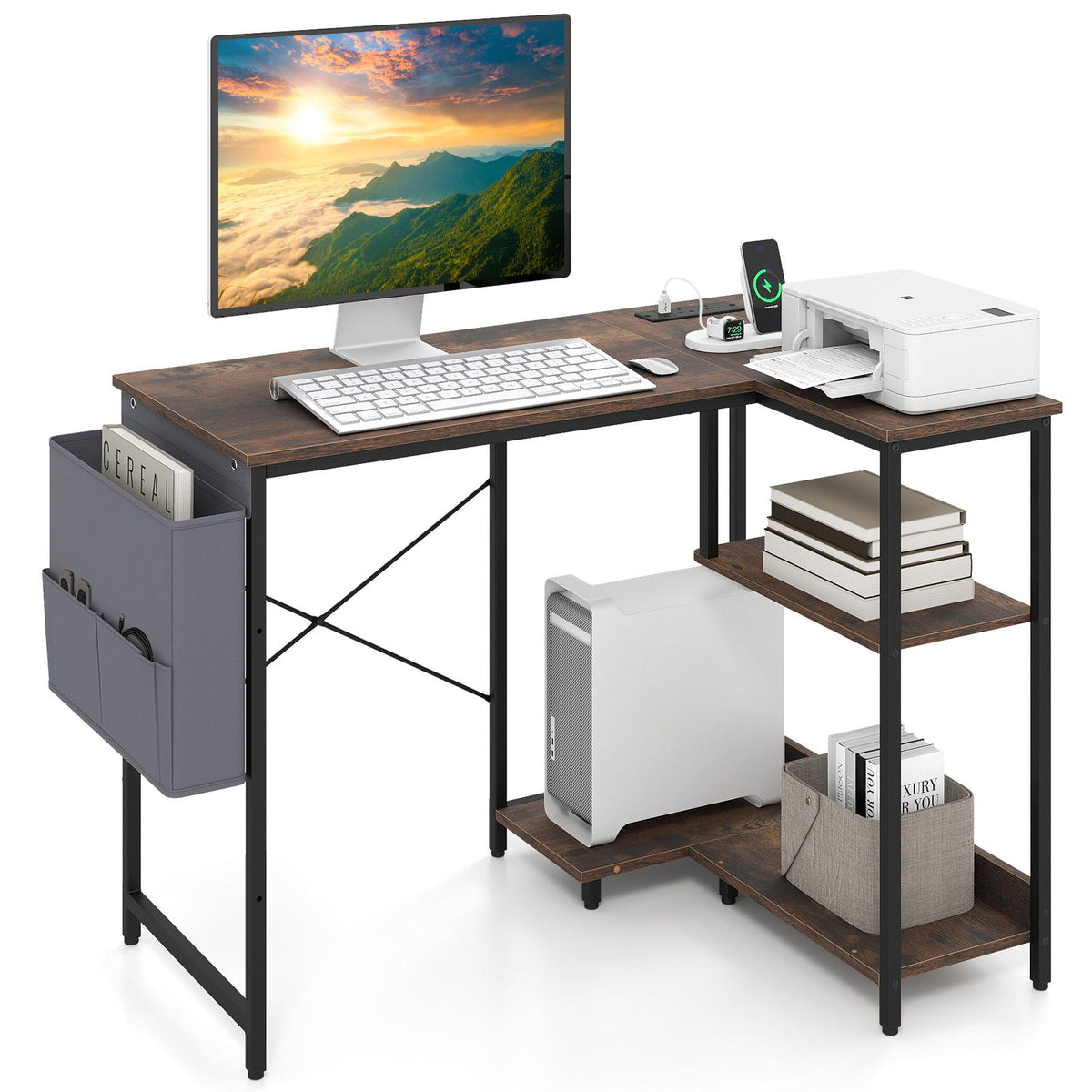 101cm L-Shaped Computer Desk with Integrated Charging Hub
