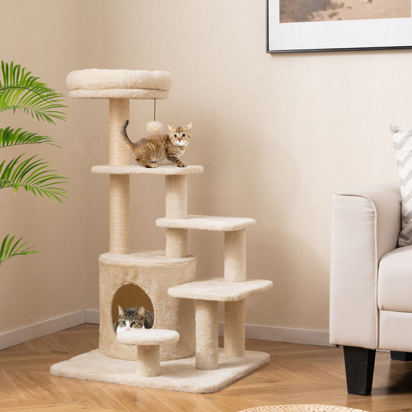 102cm Cat Tree for Adults cats Multi-level with Condo and Padded Perch Bed