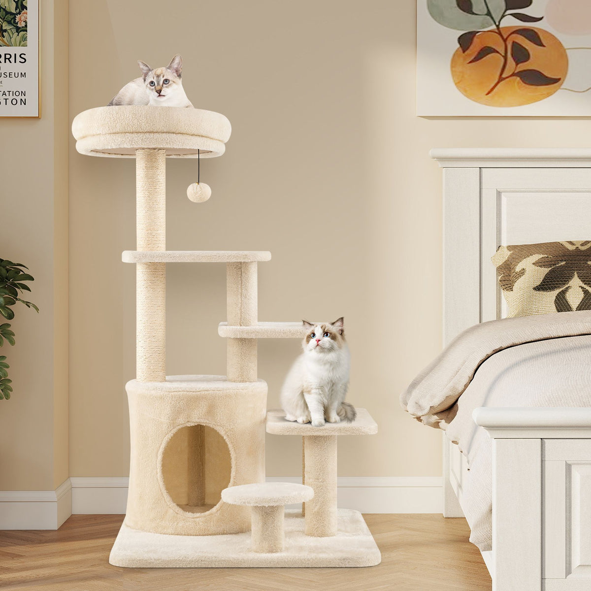 102cm Cat Tree for Adults cats Multi-level with Condo and Padded Perch Bed