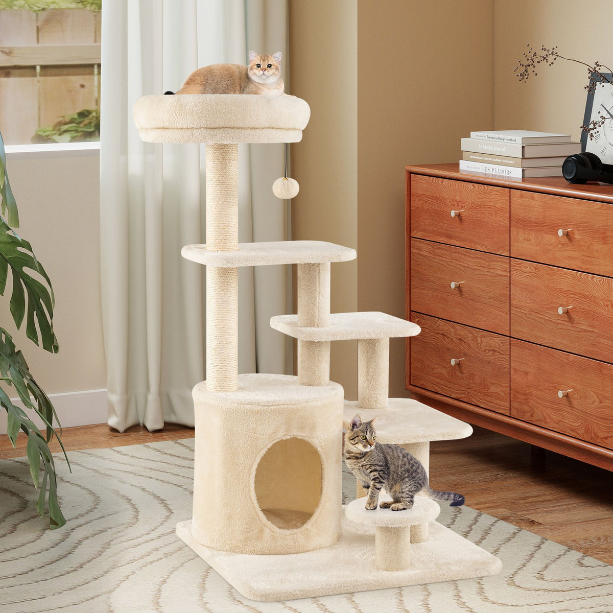 102cm Cat Tree for Adults cats Multi-level with Condo and Padded Perch Bed