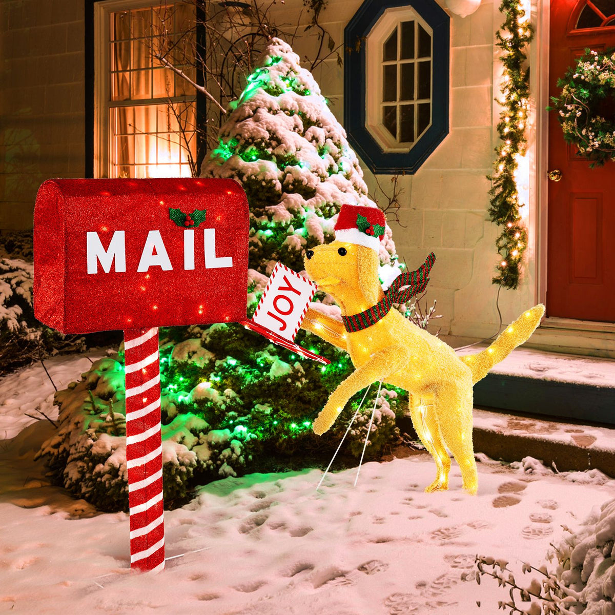 108cm Christmas Mailbox and Dog with 120 LED Lights