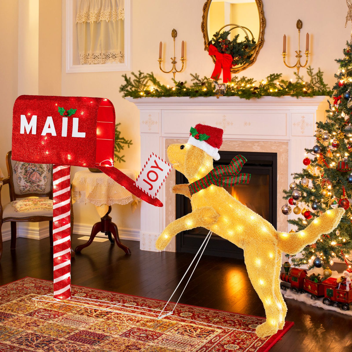 108cm Christmas Mailbox and Dog with 120 LED Lights