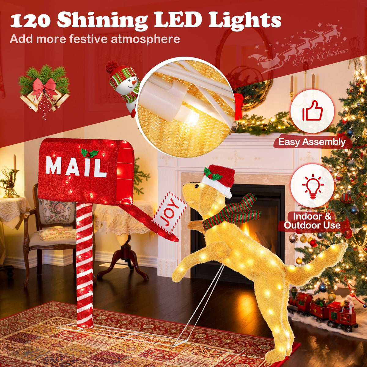 108cm Christmas Mailbox and Dog with 120 LED Lights