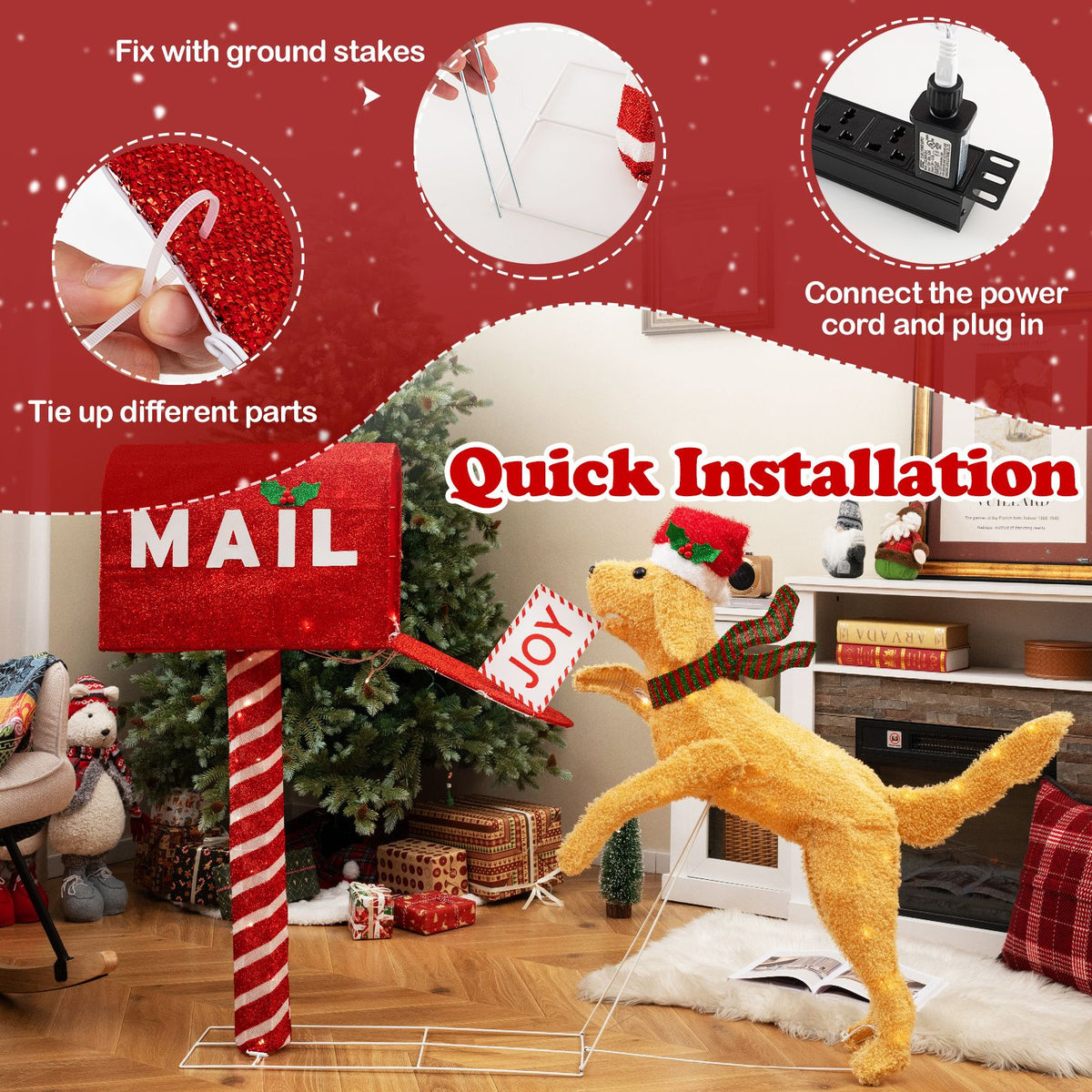 108cm Christmas Mailbox and Dog with 120 LED Lights