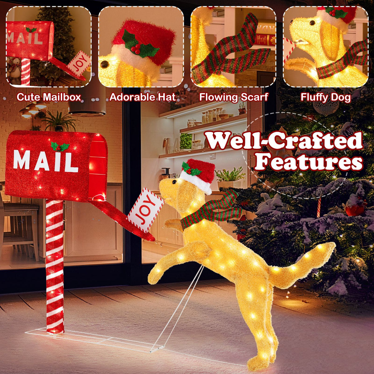 108cm Christmas Mailbox and Dog with 120 LED Lights