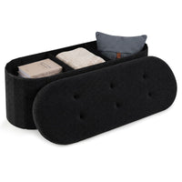 109cm Oval Storage Ottoman Bench with Dividers & Folding Boucle Footrest for Entryway
