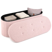 109cm Oval Storage Ottoman Bench with Dividers & Folding Boucle Footrest for Entryway