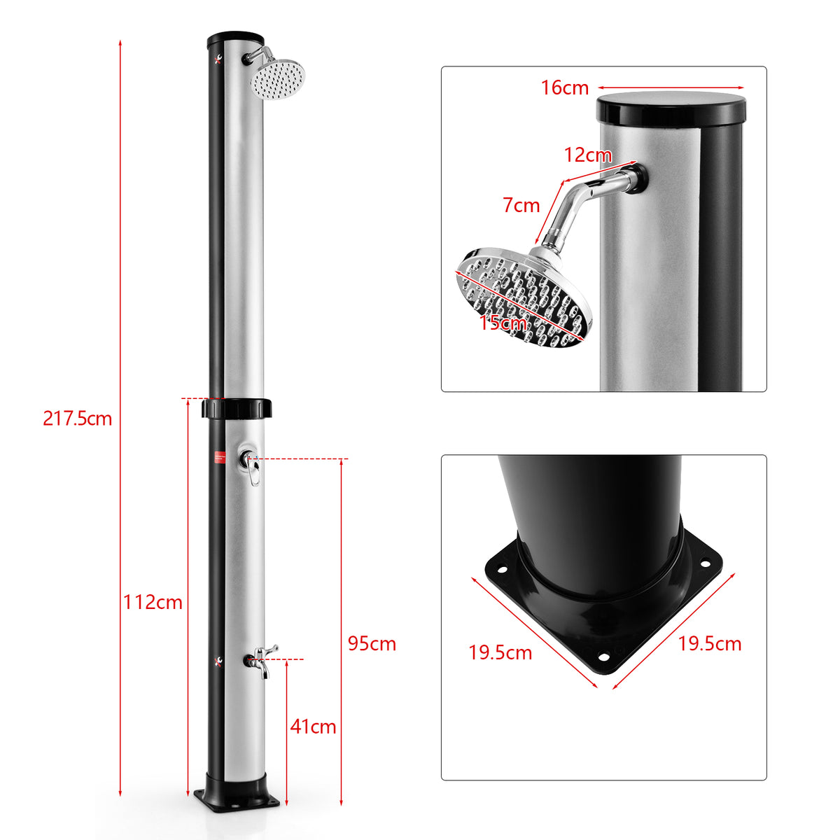 38L Outside Drench Shower, Freestanding Outdoor Shower with Rotating Shower Head