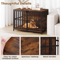 Heavy-duty Dog Crate Furniture, 100 cm Dog Kennel with Dual Lockable Double Doors