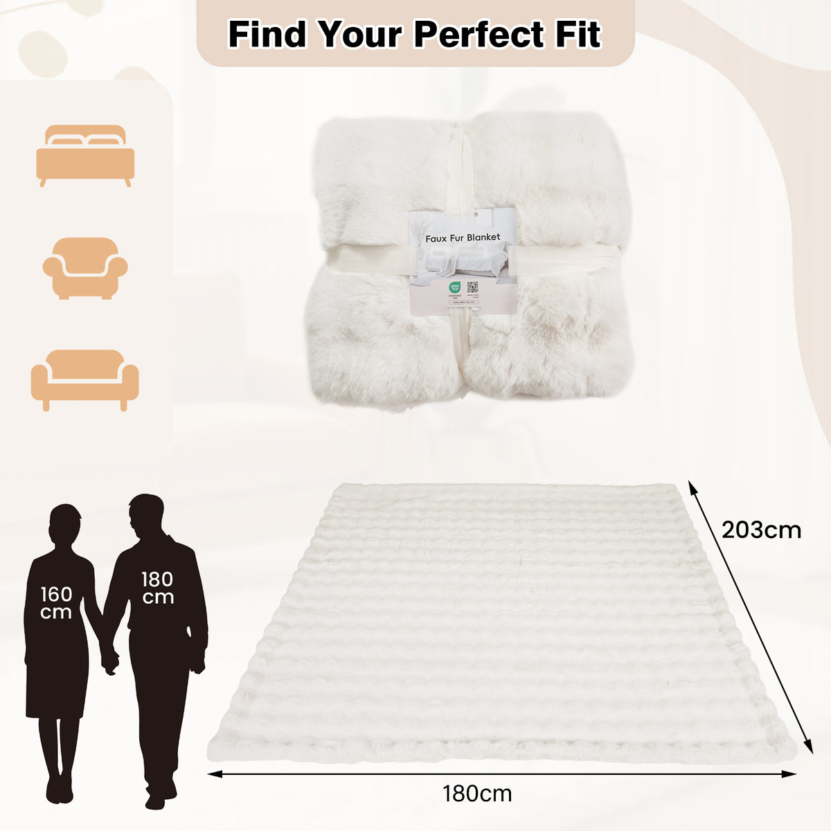 Luxury Faux Fur Throw Blanket for Bed Armchair Sofa