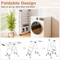 Foldable Metal Laundry Drying Rack with Height Adjustable Wings, 16 Drying Rails