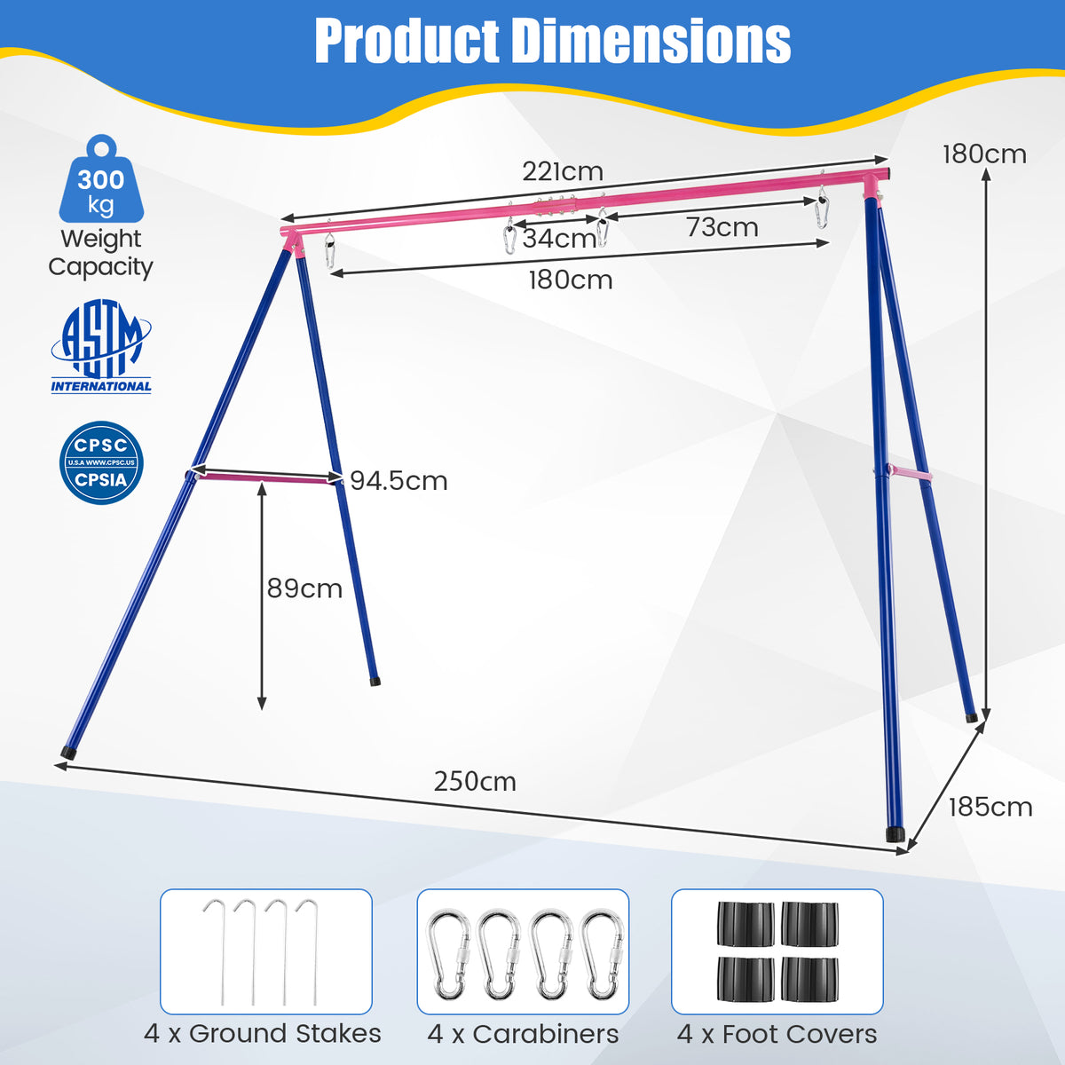 A-Frame Swing Stand for 2 Swings, 660 lbs Heavy Duty Metal Swing Set