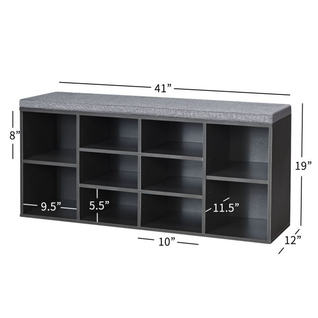 10-Cube Shoe Bench with Padded Cushions