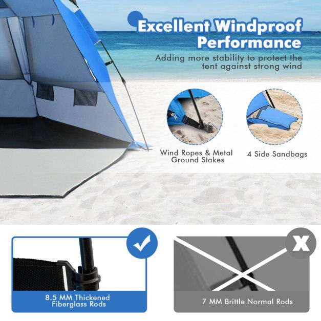 Foldable Portable Instant Pop-up Beach Tent for 3-4 Persons with Carry Bag