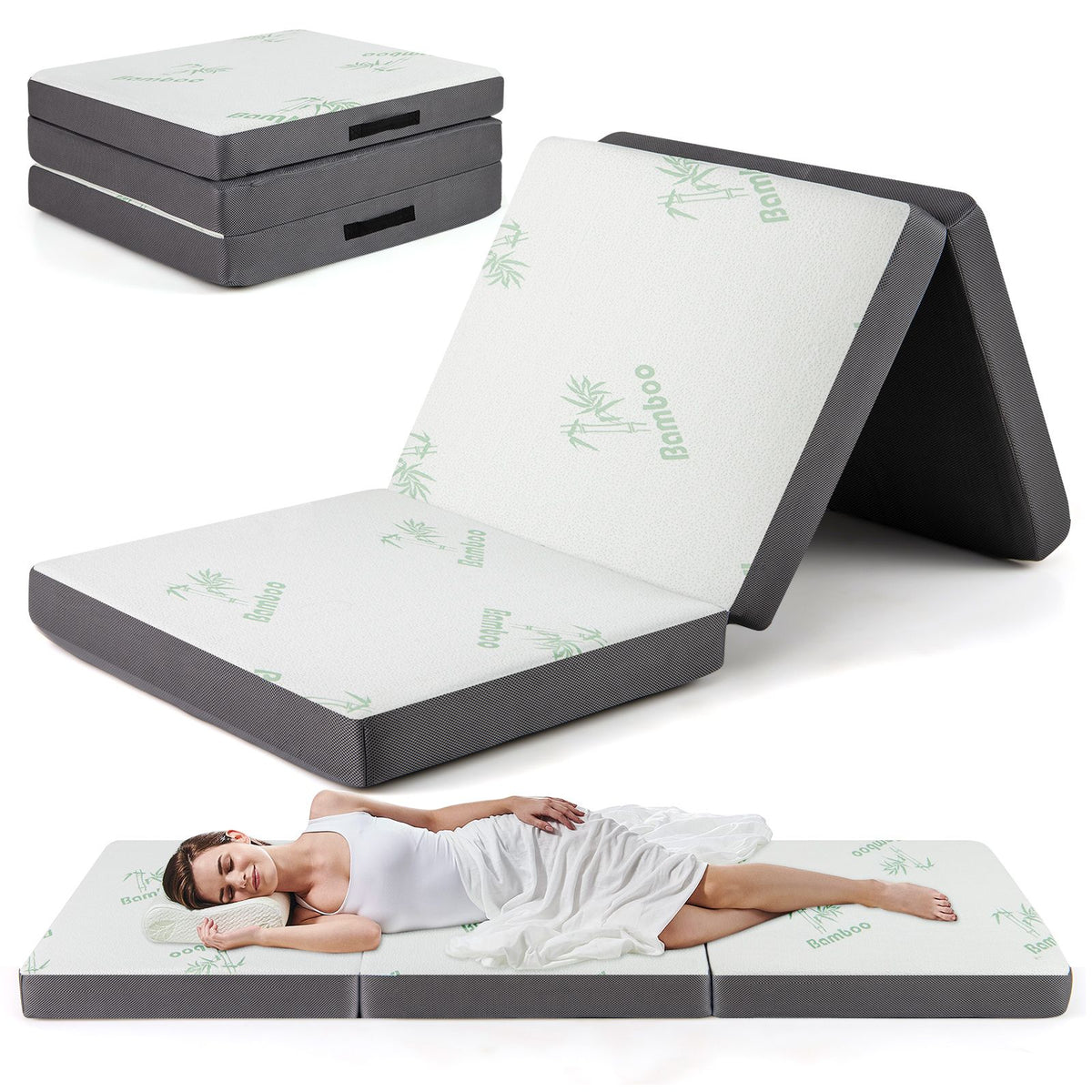 10cm Tri-Fold Floor Mattress with Washable Cover for Camping and Yoga
