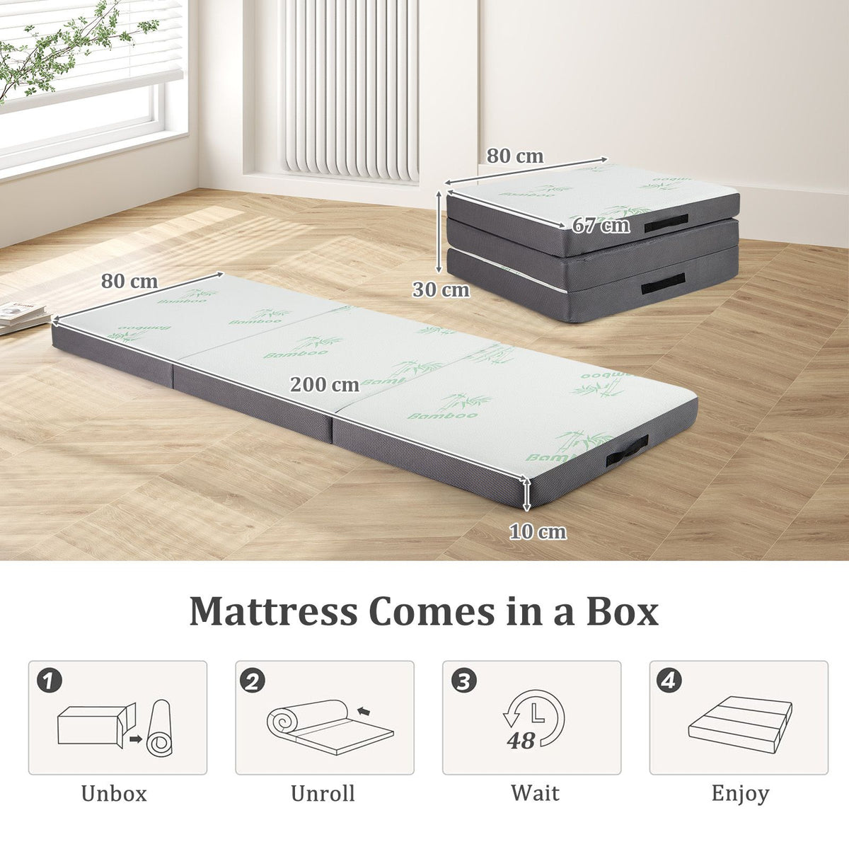 10cm Tri-Fold Floor Mattress with Washable Cover for Camping and Yoga
