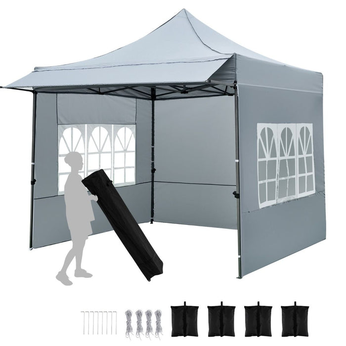 10 x 10 FT Pop up Canopy Tent with Sidewalls and Awning with Sandbags