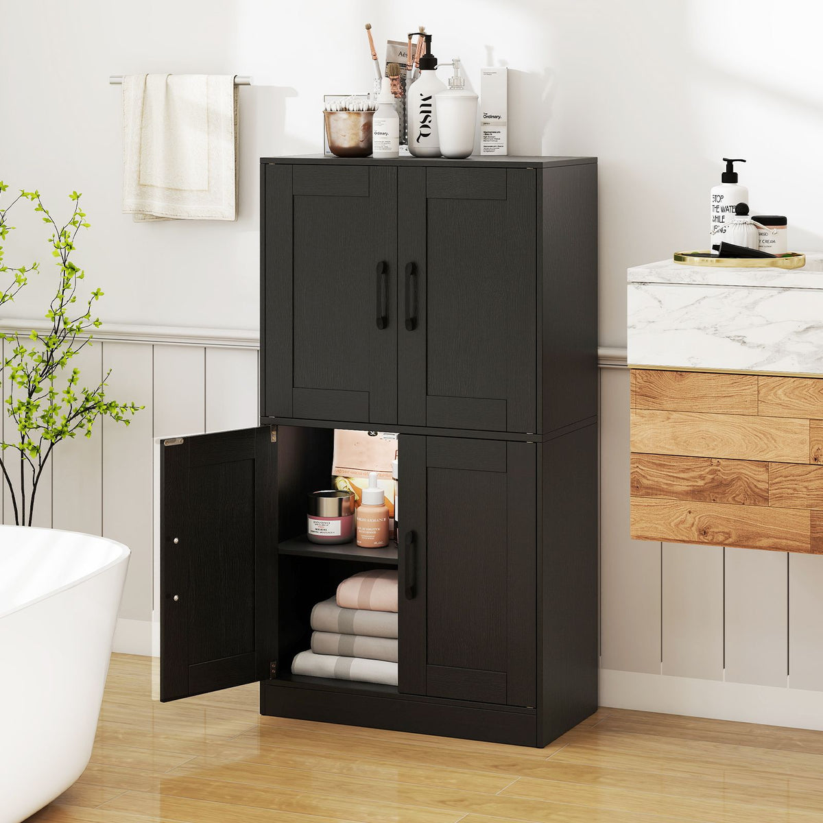 110 cm Bathroom Cabinet with Doors and Adjustable Shelves for Living Room