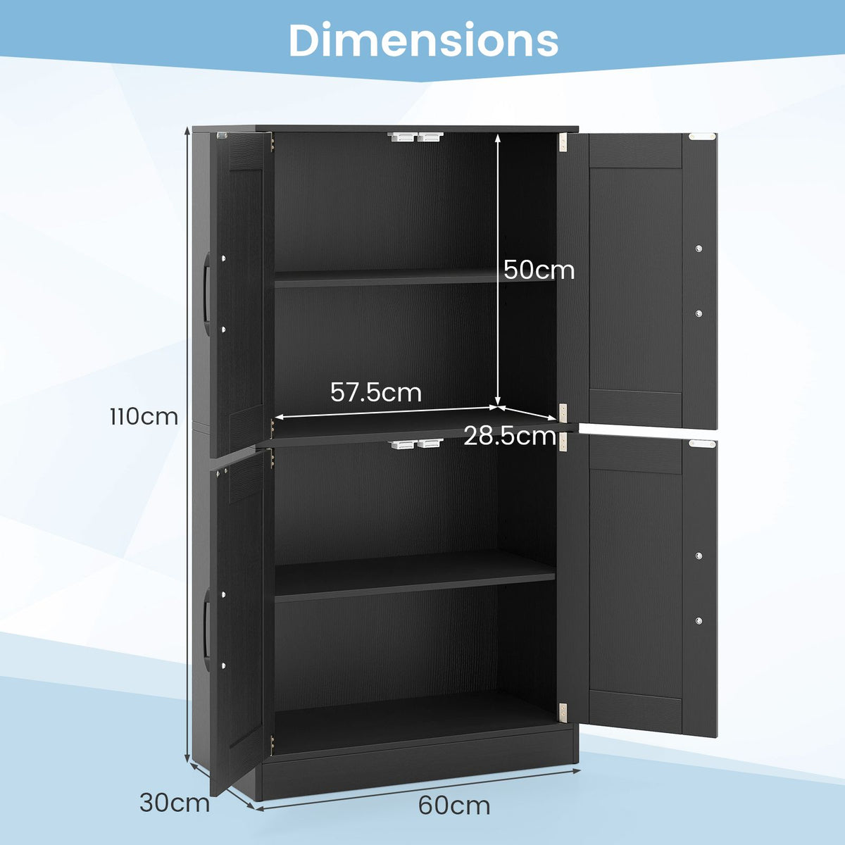 110 cm Bathroom Cabinet with Doors and Adjustable Shelves for Living Room