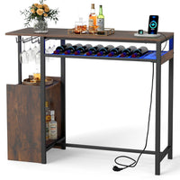 110 x 40 cm Rectangular Bar Table with Power Strip and RGB Light for Kitchen and Dining Room
