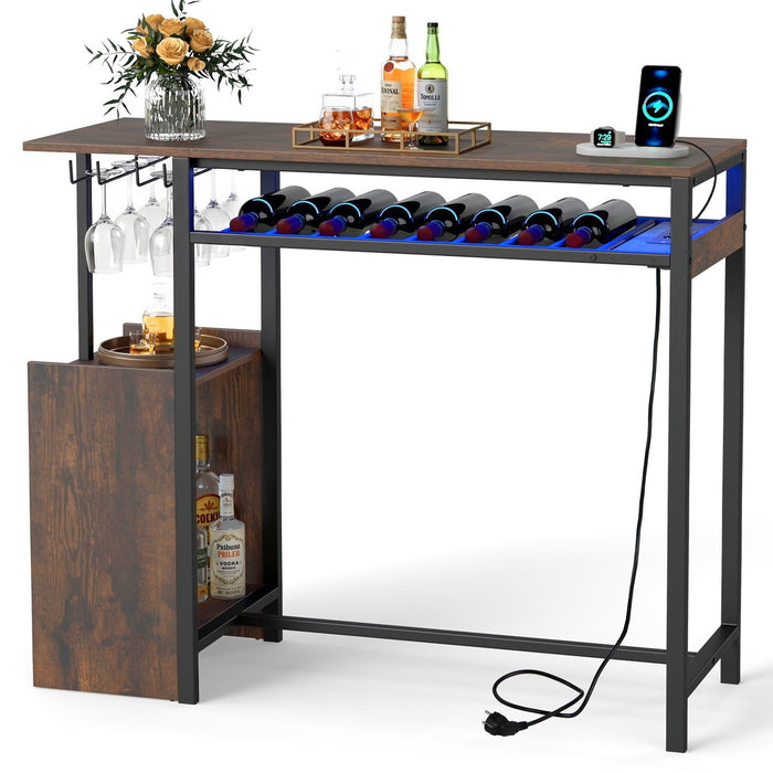 110 x 40 cm Rectangular Bar Table with Power Strip and RGB Light for Kitchen and Dining Room
