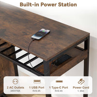 110 x 40 cm Rectangular Bar Table with Power Strip and RGB Light for Kitchen and Dining Room