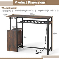110 x 40 cm Rectangular Bar Table with Power Strip and RGB Light for Kitchen and Dining Room