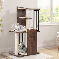 112 CM Tall Wooden Cat Tree with Removable Washable Plush Cushions