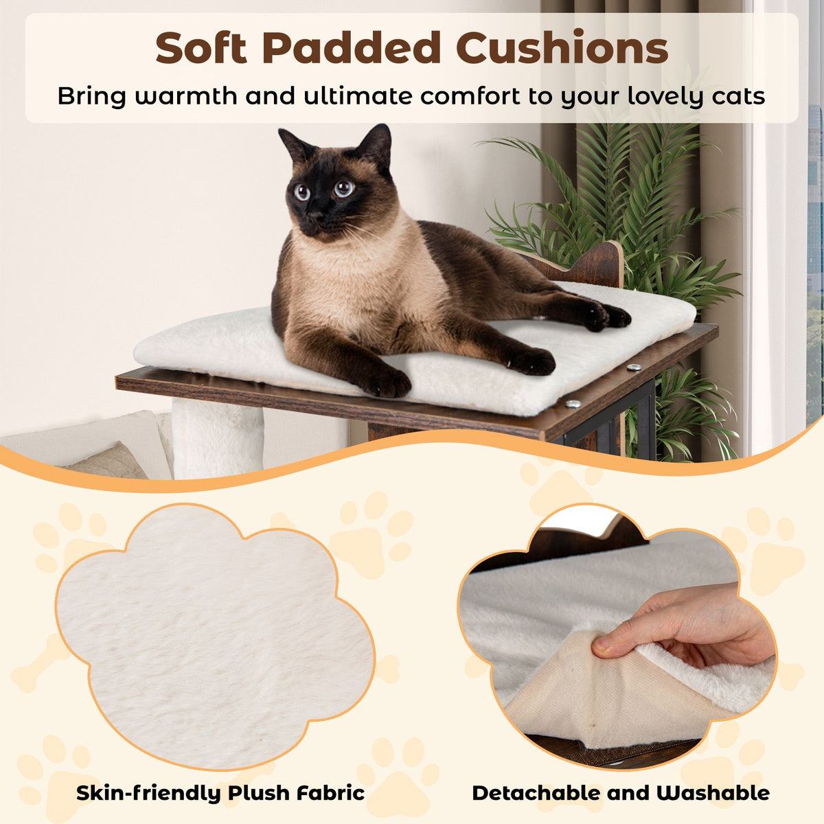112 CM Tall Wooden Cat Tree with Removable Washable Plush Cushions