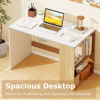 112cm Home Office Desk with 2-Tier Bookshelf for Bedroom and Living Room