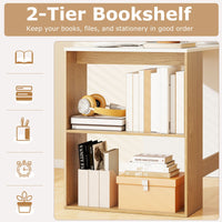112cm Home Office Desk with 2-Tier Bookshelf for Bedroom and Living Room