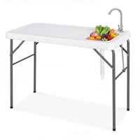 114 cm Portable Camping Table with Faucet and Drainage Hose for Picnic and Fishing