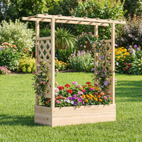 114cm Freestanding Elevated Garden Bed with Trellis for Outdoor Climbing Plants Flowers