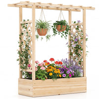 114cm Freestanding Elevated Garden Bed with Trellis for Outdoor Climbing Plants Flowers
