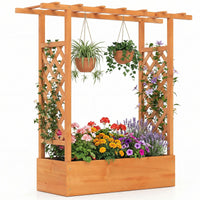 114cm Freestanding Elevated Garden Bed with Trellis for Outdoor Climbing Plants Flowers