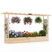 114cm Freestanding Wooden Raised Garden Bed with Trellisand Hanging Roof