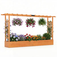114cm Freestanding Wooden Raised Garden Bed with Trellisand Hanging Roof
