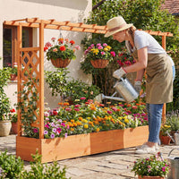 114cm Freestanding Wooden Raised Garden Bed with Trellisand Hanging Roof