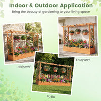 114cm Freestanding Wooden Raised Garden Bed with Trellisand Hanging Roof