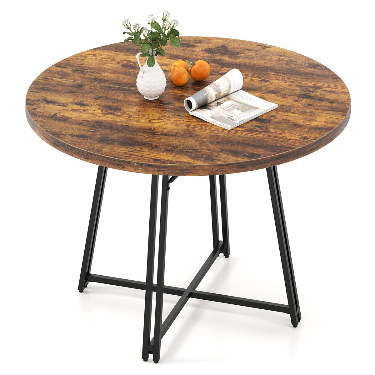 Giantex 118cm Dining Table for 4-6 People, Round Kitchen Table with 8 Metal Supporting Legs