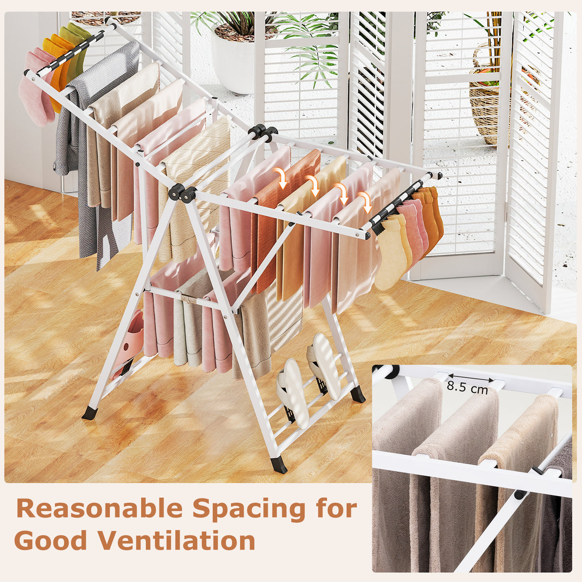 Bcd Drying Rack Foldable Metal Laundry Drying Rack with Height Adjustable Wings, 16 Dr ...
