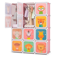 Portable Kids Wardrobe, 12-Cube Baby Closet Organizer for Children with Doors & Hanging Section