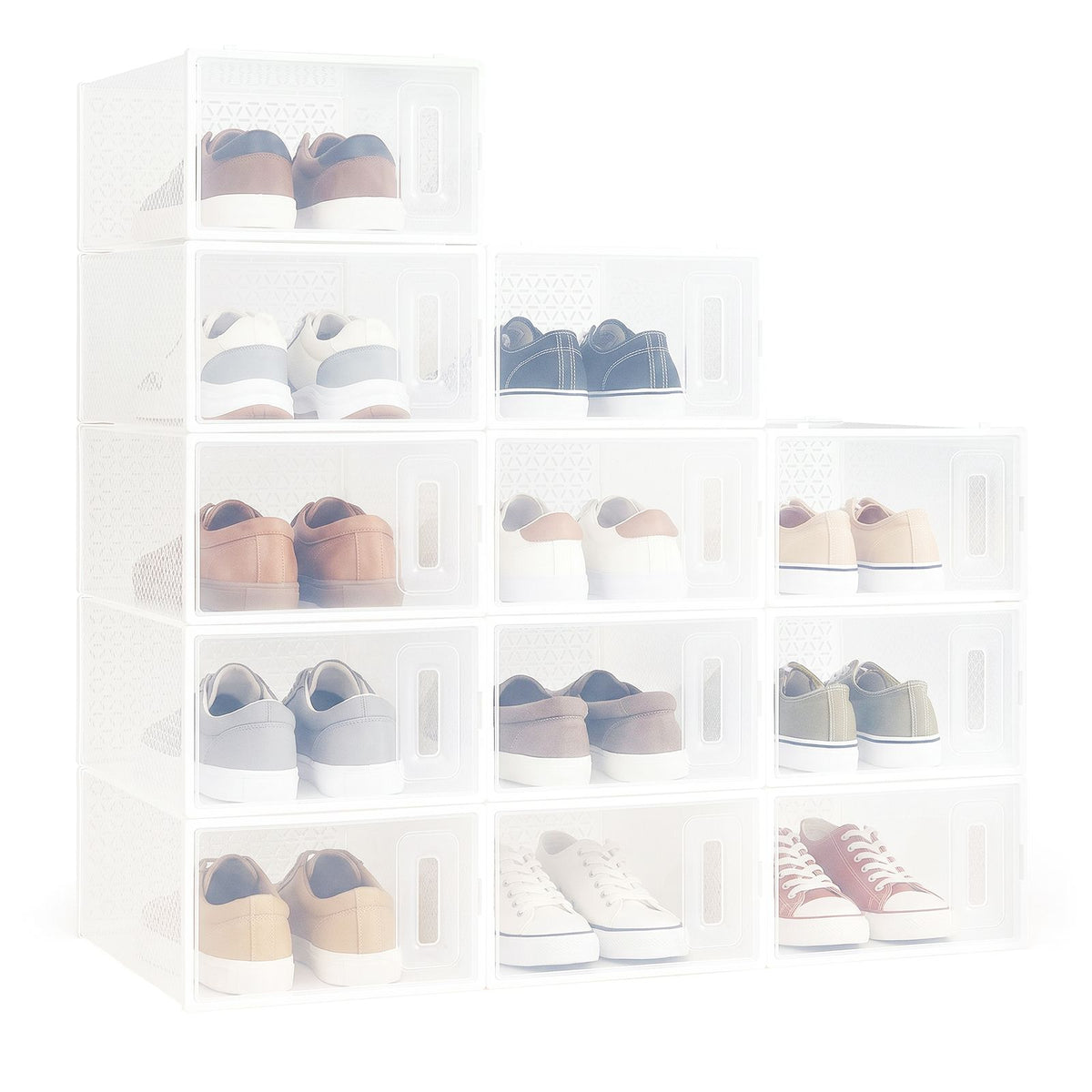 12/15 Pack Shoe Storage Boxes, Plastic Stackable Shoe Organizer for Closet