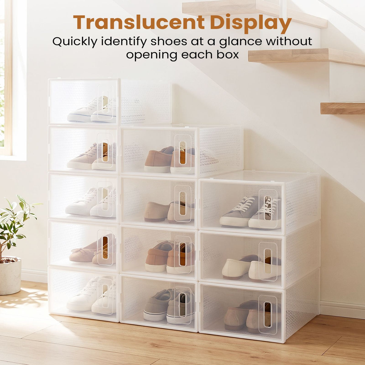 12/15 Pack Shoe Storage Boxes, Plastic Stackable Shoe Organizer for Closet